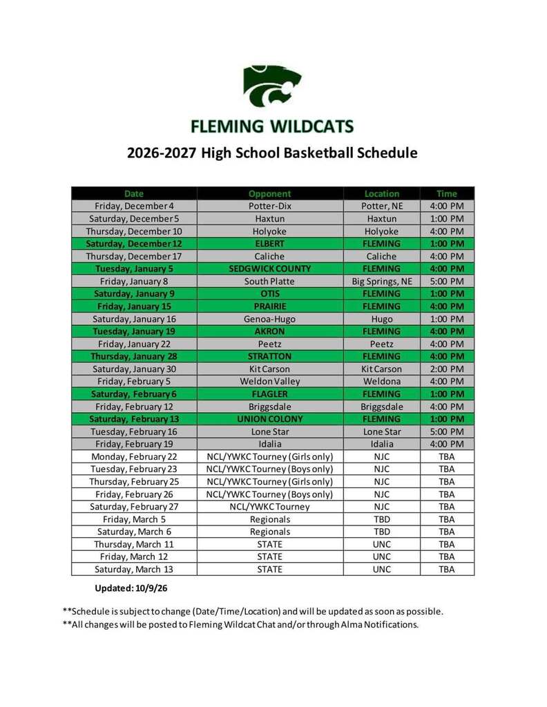 HS Basketball schedule