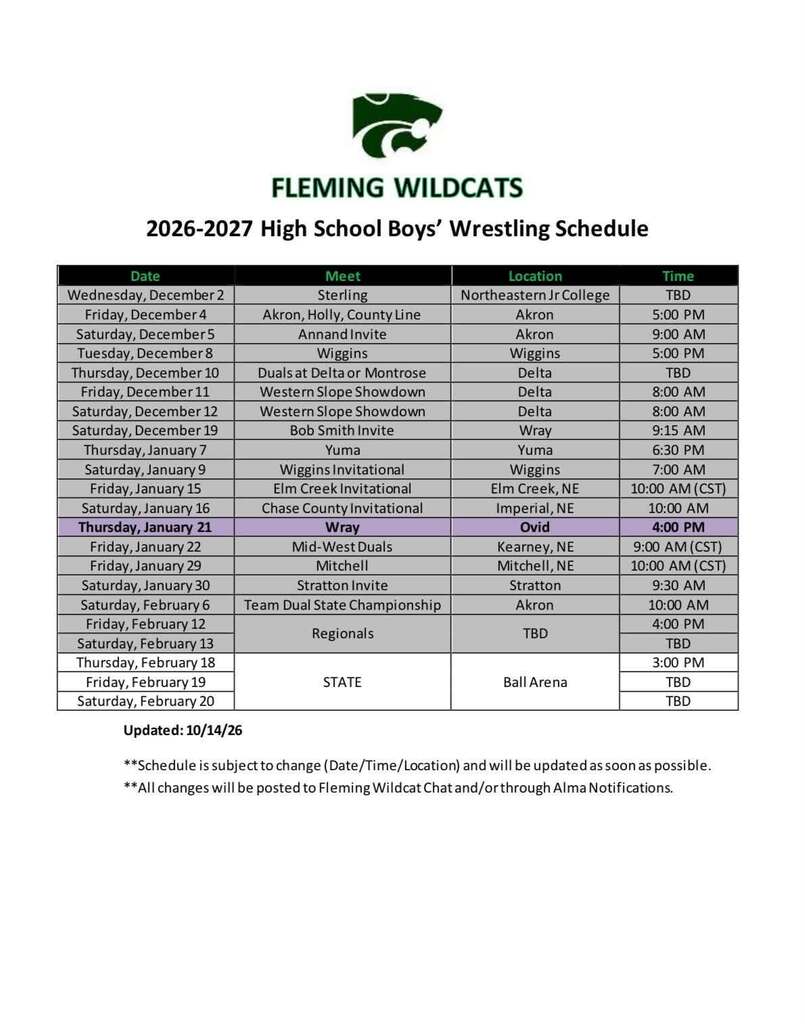 wrestling schedule