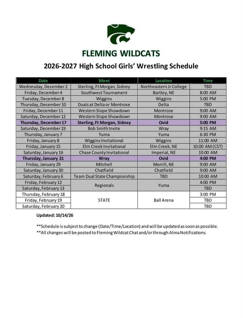 wrestling schedule