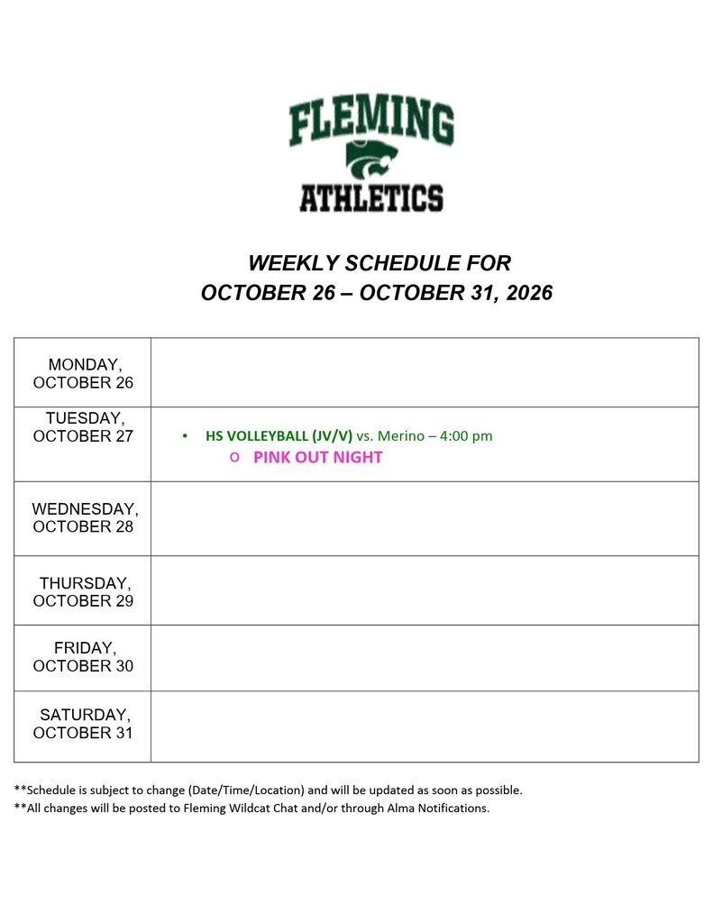 weekly athletic schedule