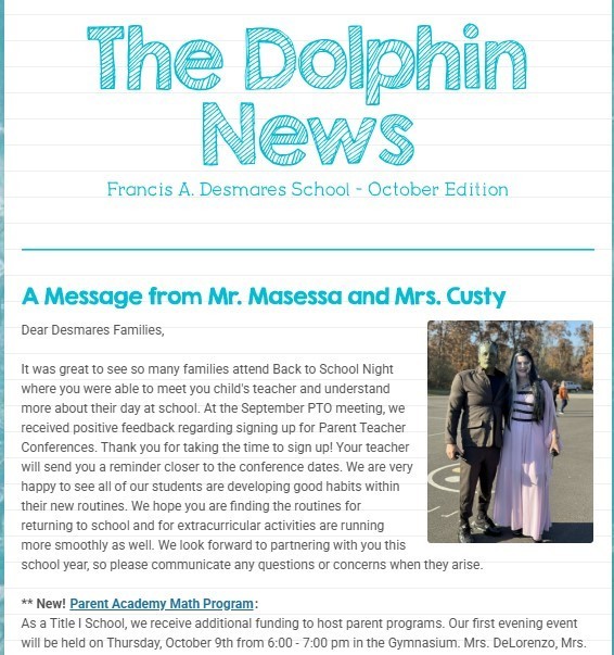 screenshot of the October Dolphin News