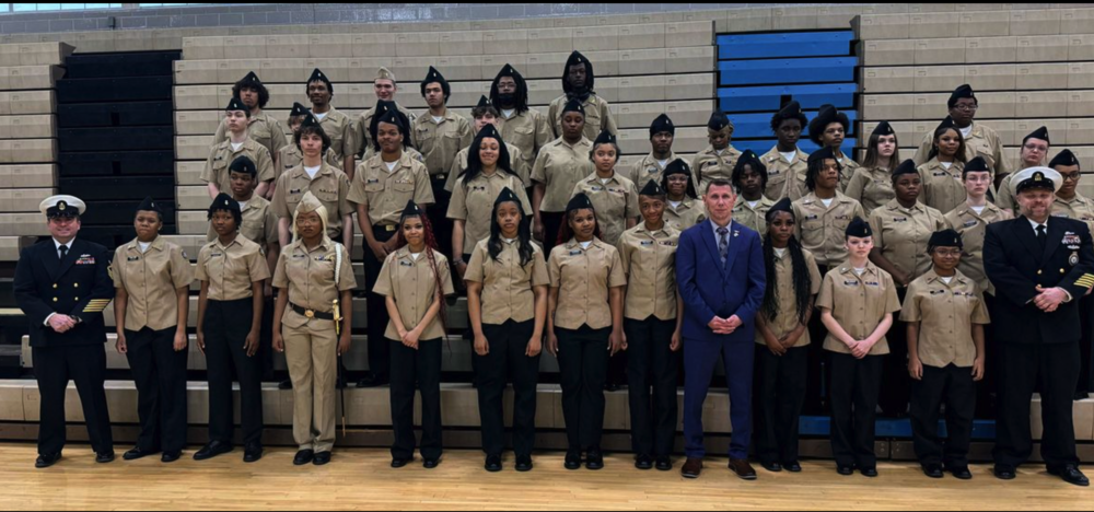 NJROTC at their Annual Inspection led by Chief Pryzyblinski, Chief Clark, and Mr. Rampa