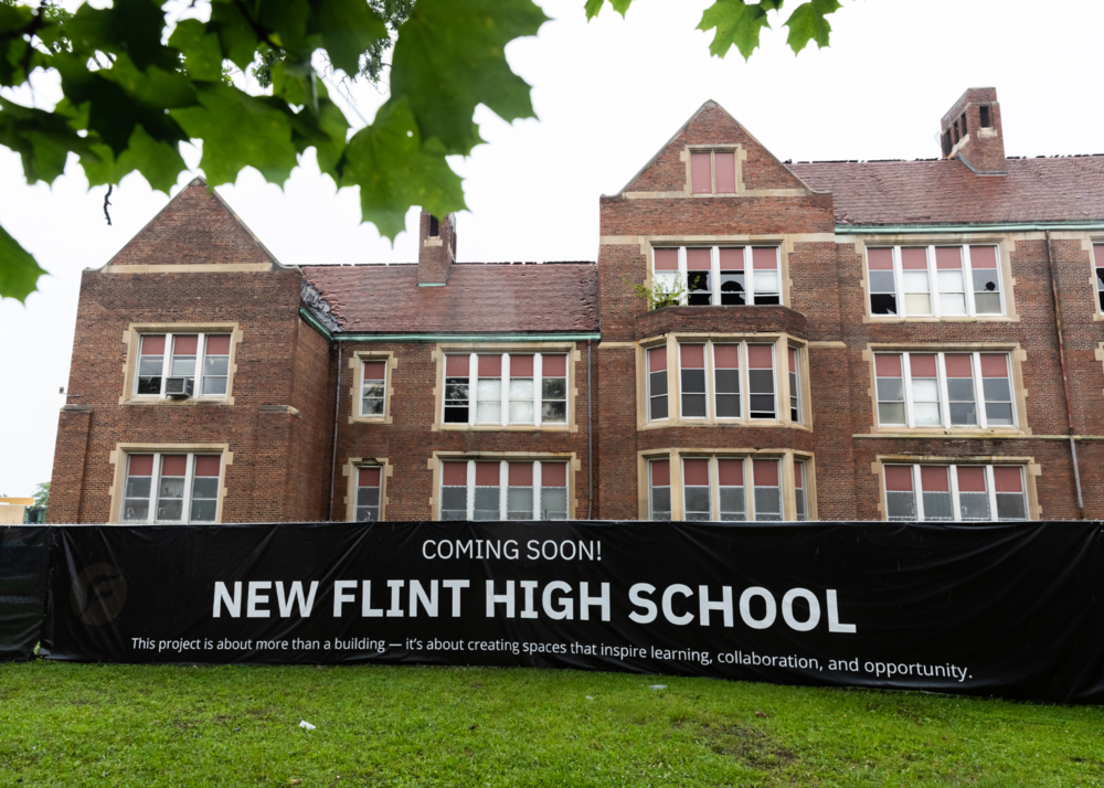 Central High School with Coming Soon New Flint High School Sign