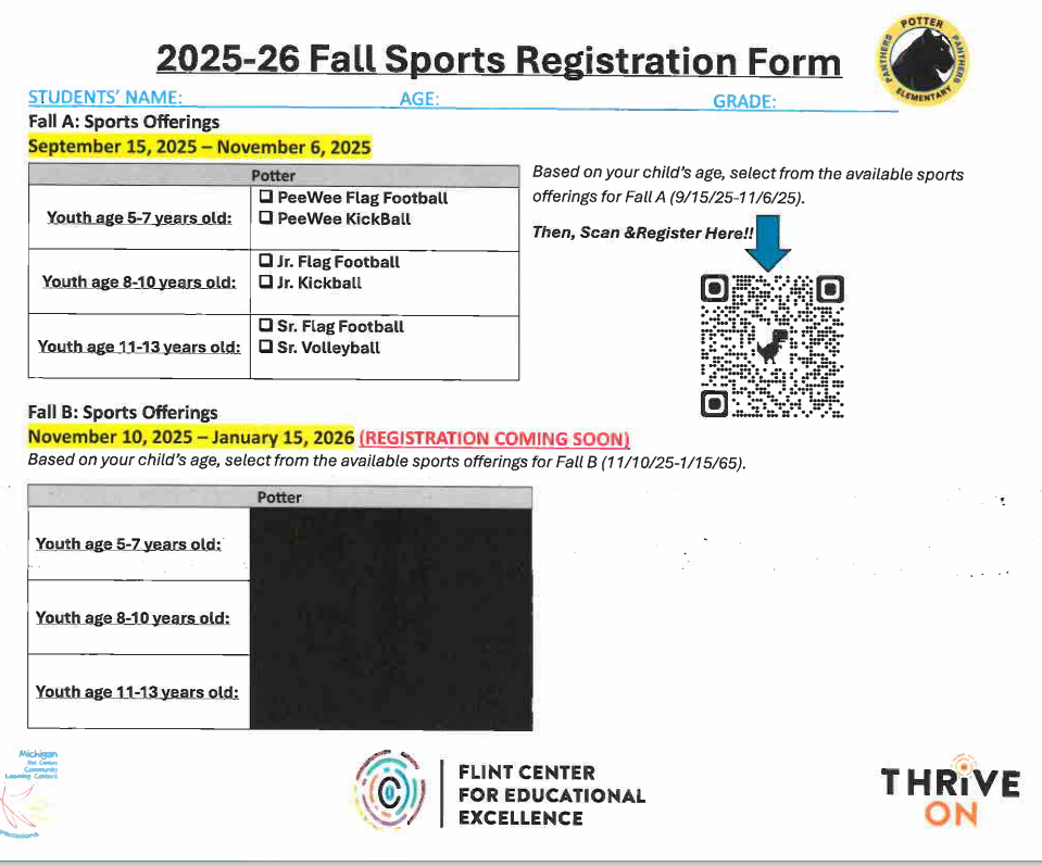 Potter Sports Registration