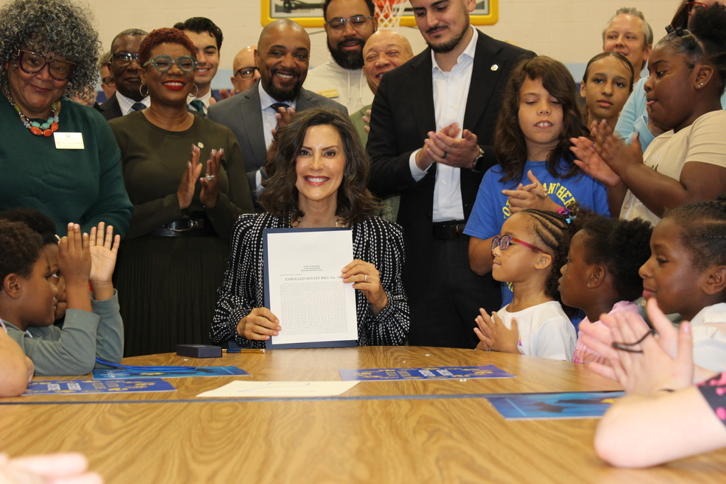 Michigan Governor Whitmer signs the state education bill at Potter Elementary School