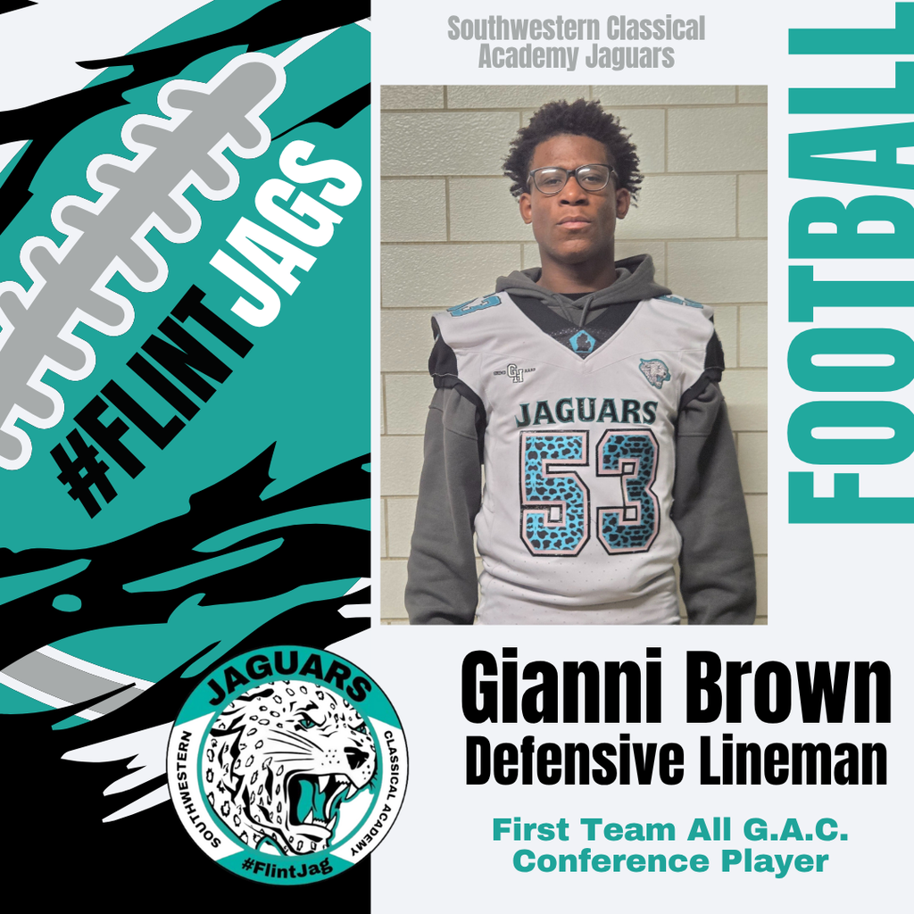 We have not 1 but 2 first team ALL G.A.C. conference Football players!!! Defensive Lineman Gianni Brown and Defensive Back Jaquan Purcell both received First Team honors and we have 1 second team player. Our second team ALL G.A.C. player is Defensive lineman Shaquan Blow.