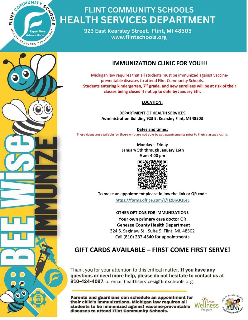 Health services is extending the open immunization clinic through the end of next week. 