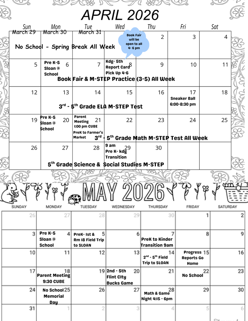 April/ May Calendar
