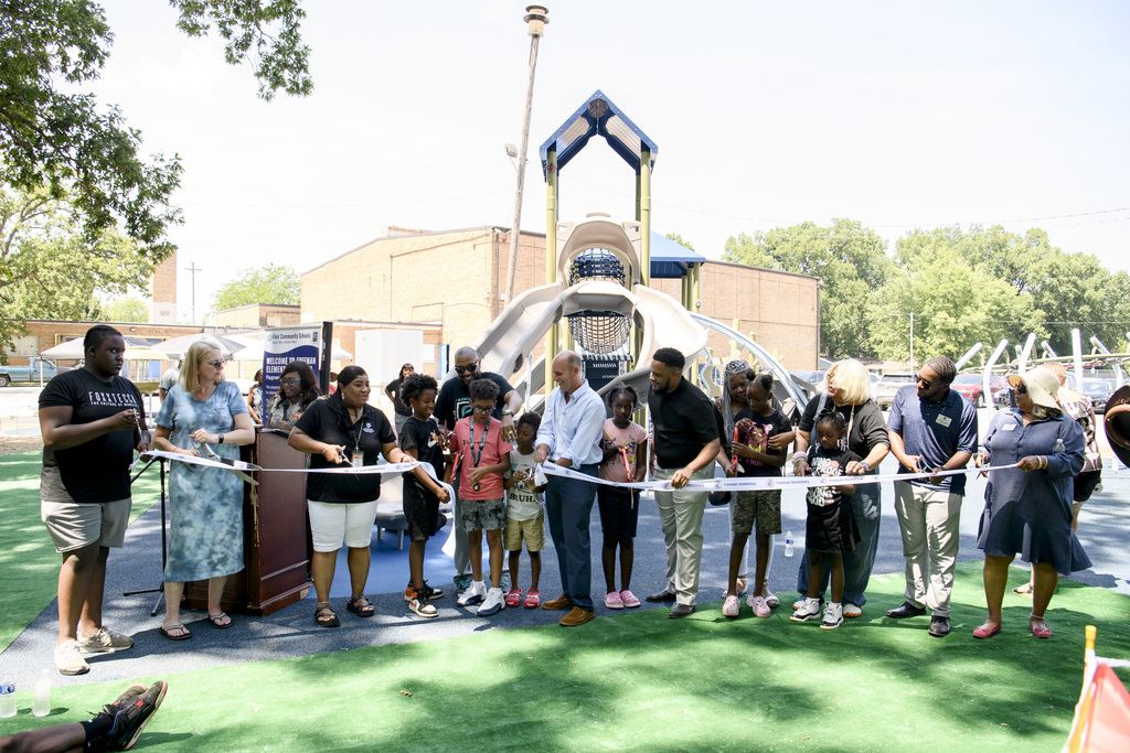 ribbon cutting of Freeman Elementary's brand-new playground