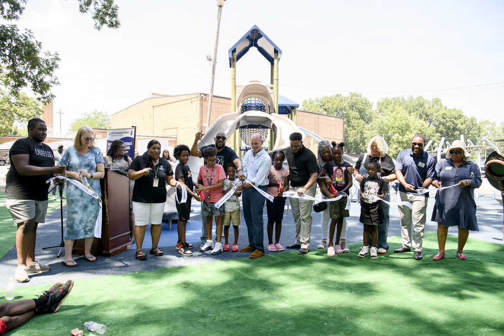 ribbon cutting of Freeman Elementary's brand-new playground