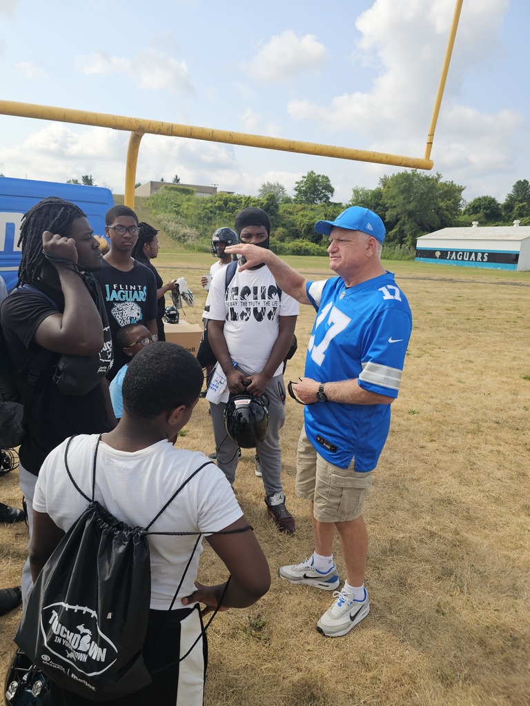 Our Flint Jaguars Football Team received an incredible surprise this morning as the Detroit Lions Foundation stopped by with brand-new football equipment through its Touchdown in Your Town grant program!