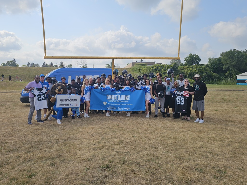 Our Flint Jaguars Football Team received an incredible surprise this morning as the Detroit Lions Foundation stopped by with brand-new football equipment through its Touchdown in Your Town grant program!