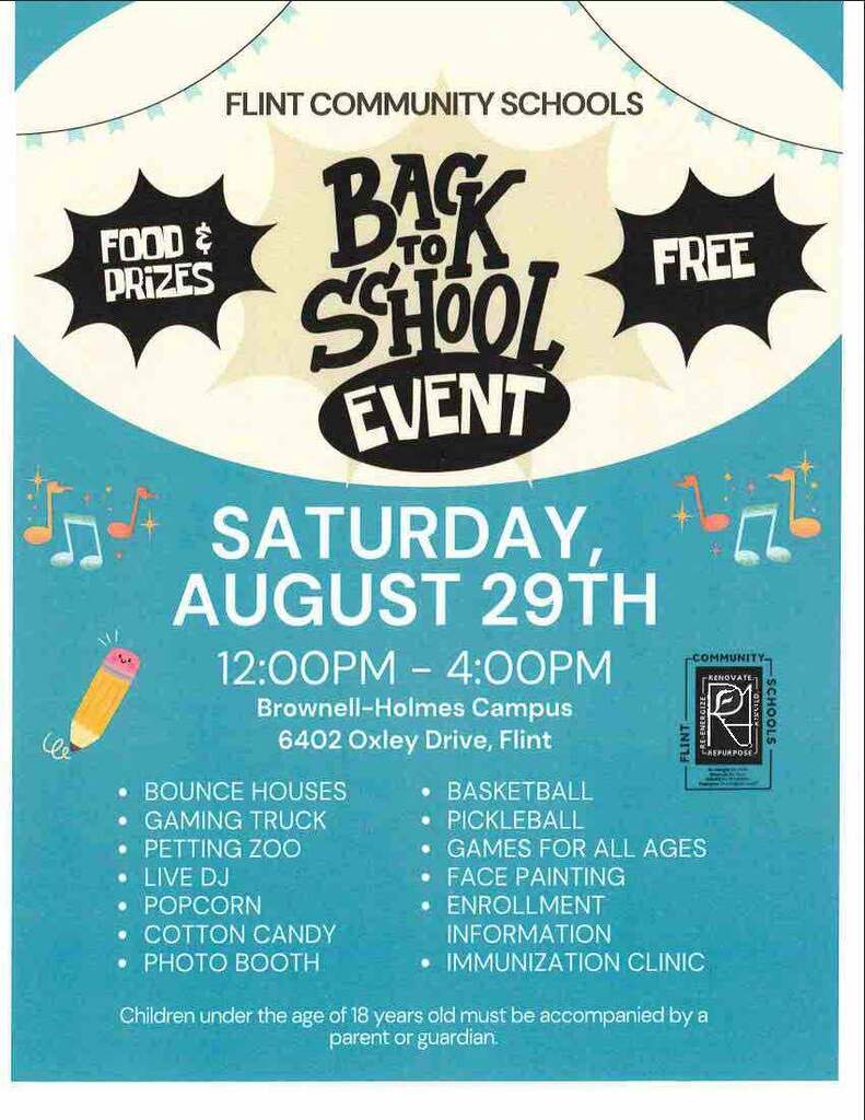 Back to school event flyer for August 29th