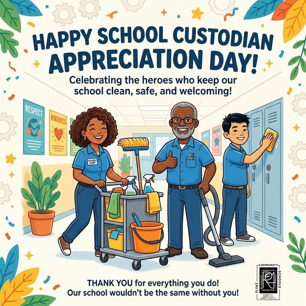 Happy School Custodian Appreciation Day! Celebrating the heroes who keep our school clean, safe, and welcoming! THANK YOU for everything you do! Our school wouldn't be the same without you!