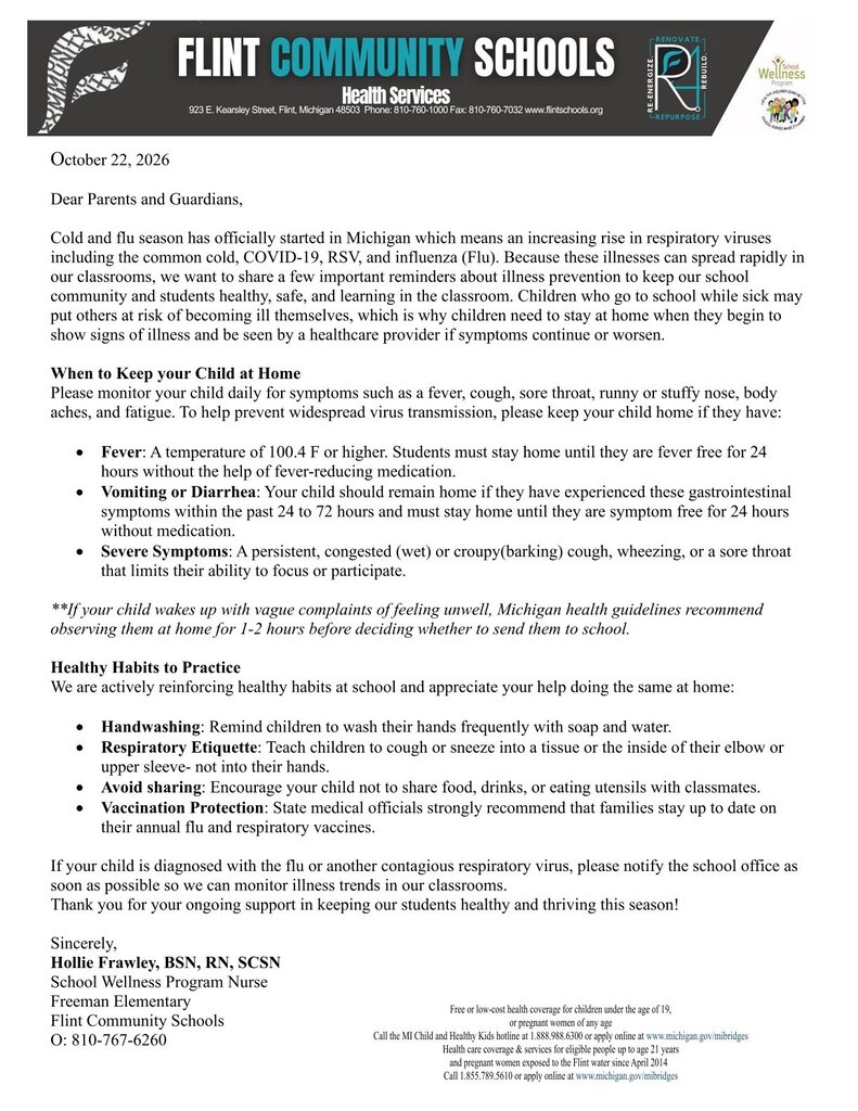 Cold and Flu Season Letter