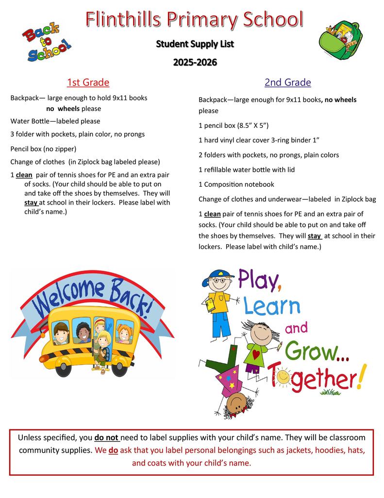 2025-26 School Supply Lists