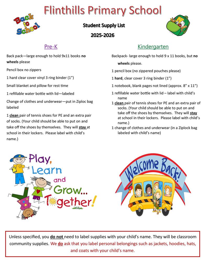2025-26 School Supply Lists
