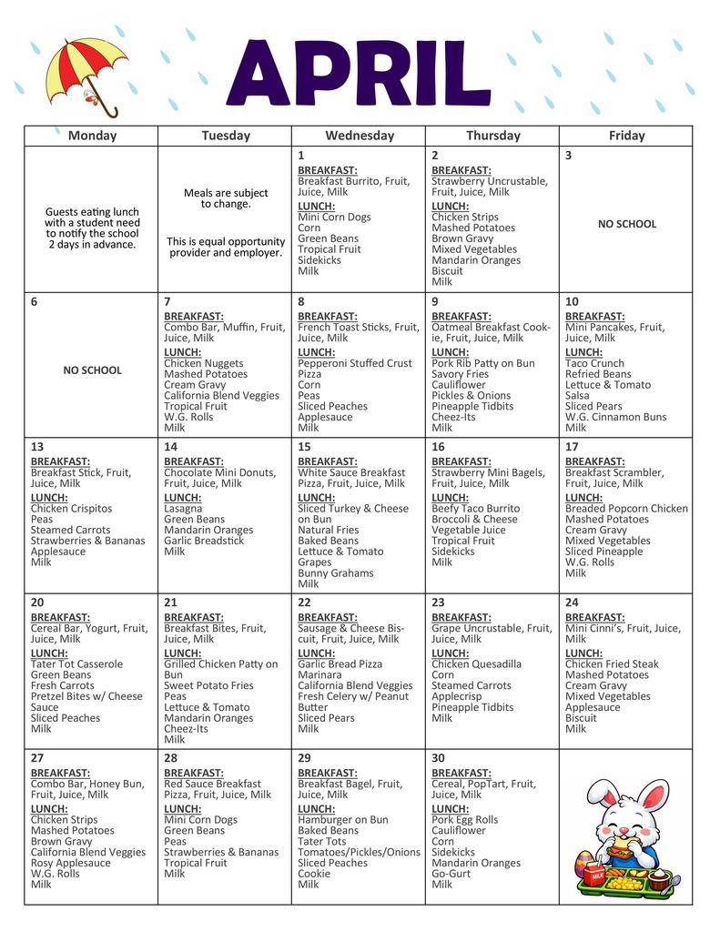 April 2026 Menu