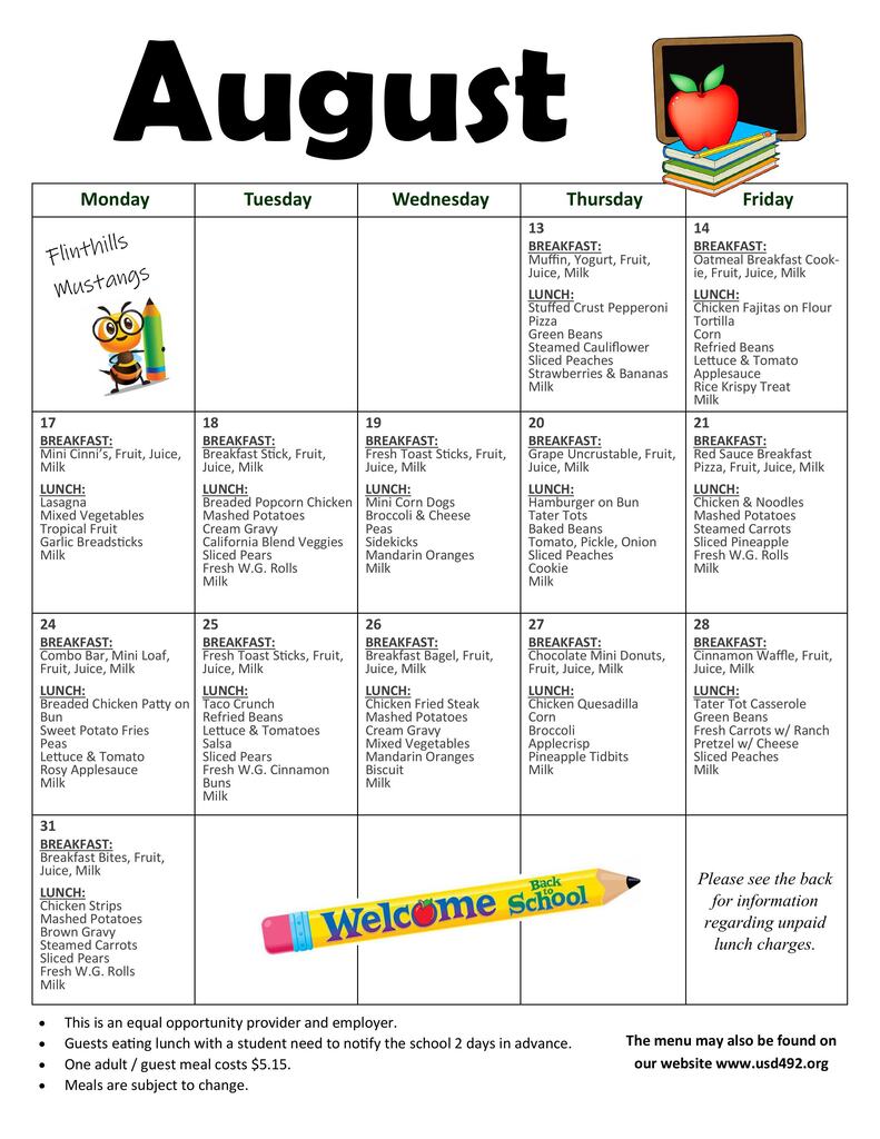 August 2026 Menu
