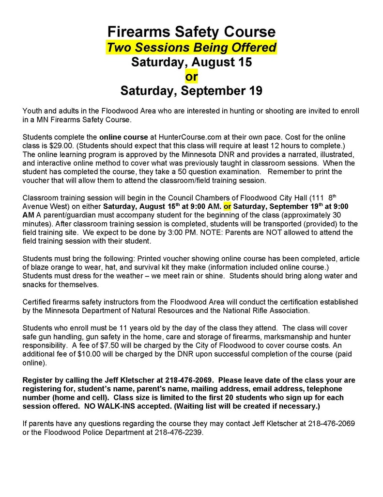 Firearms Safety Course Press Release