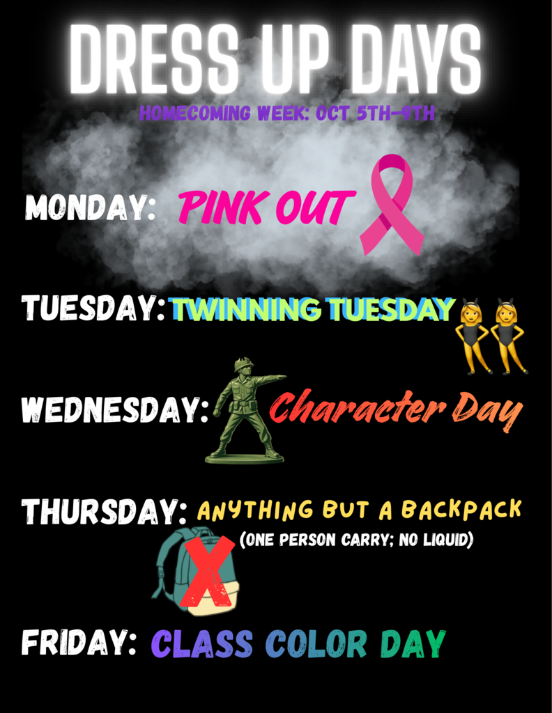 Flyer of Homecoming Week dress up days