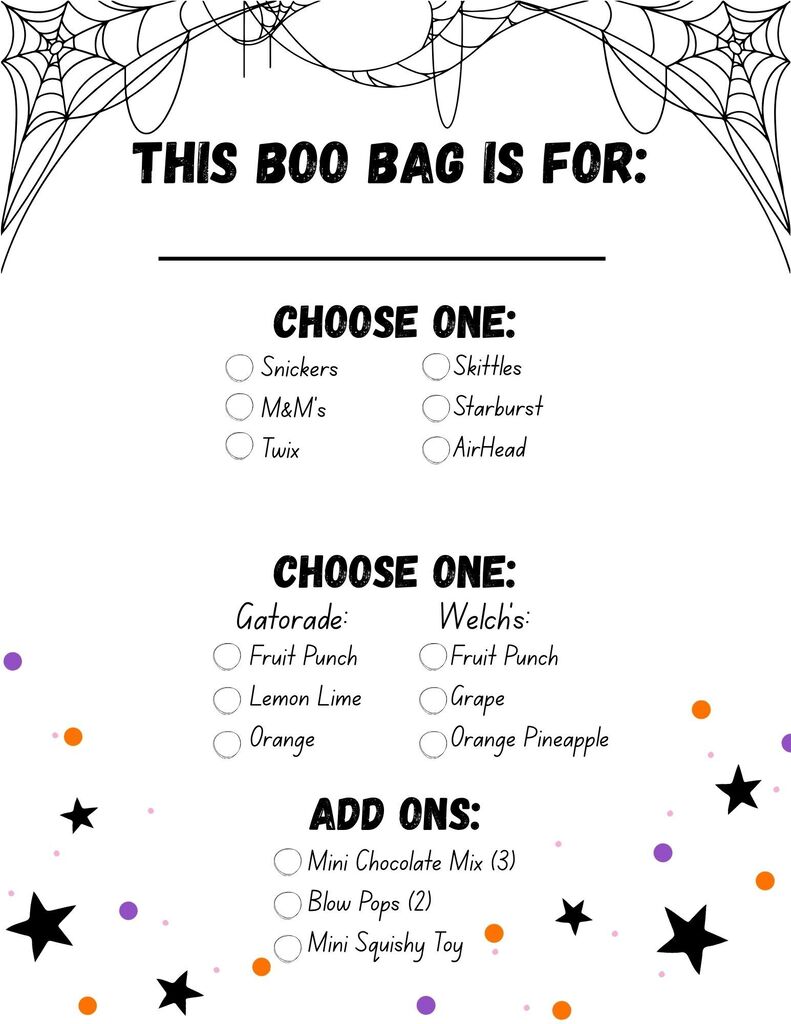 Boo Bag Order Form Page 2