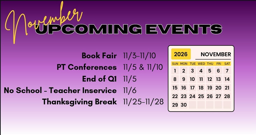 Calendar of upcoming events in November