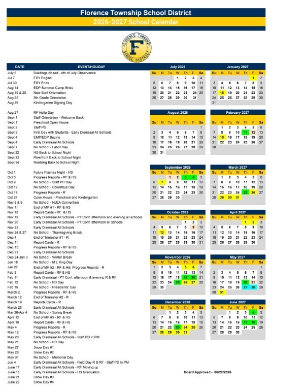 FTSD 26/27 calendar