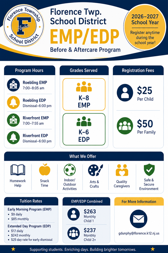 emp/edp registration flyer 18 for ftsd students in grades k-3. registration opens on Tues Aug