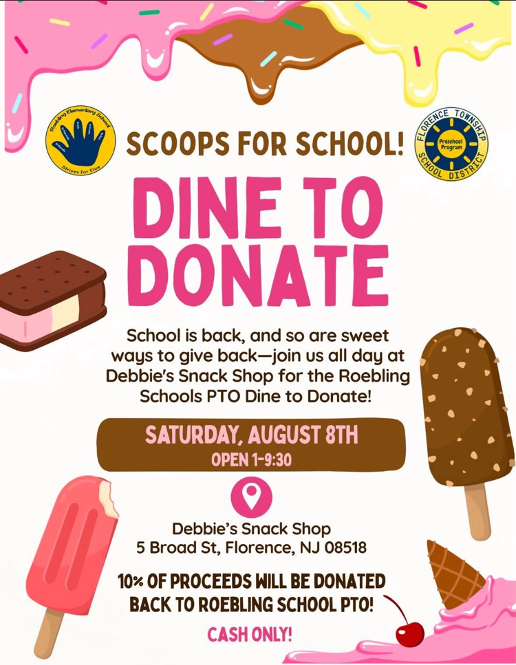 dine to donate flyer for the Roebling school PTO at Debbie's ice cream