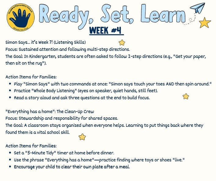 Kindergarten Ready list of ideas for week 4