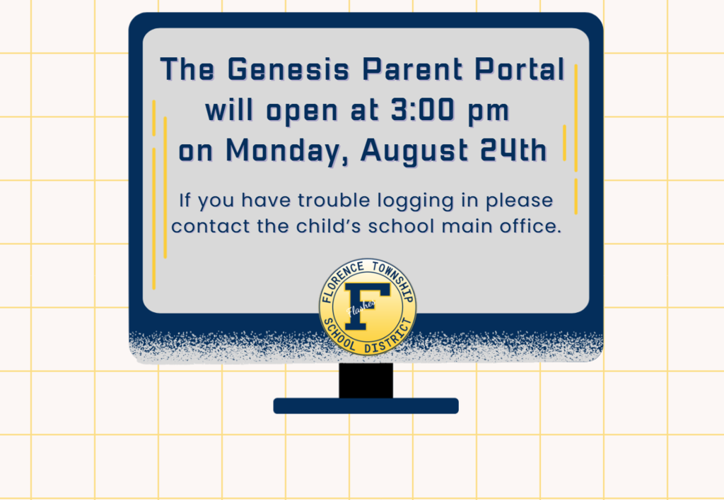 pic of computer screen with florence logo saying that the genesis portal will open at 3 pm