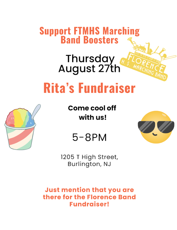 fhs band fundraiser at rita's water ice on 8/27 from 5-8 pm