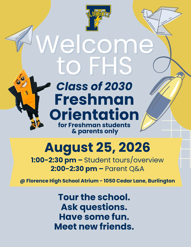 pic of flyer inviting students to fhs freshman orientation on 8/25 from 1-230 pm