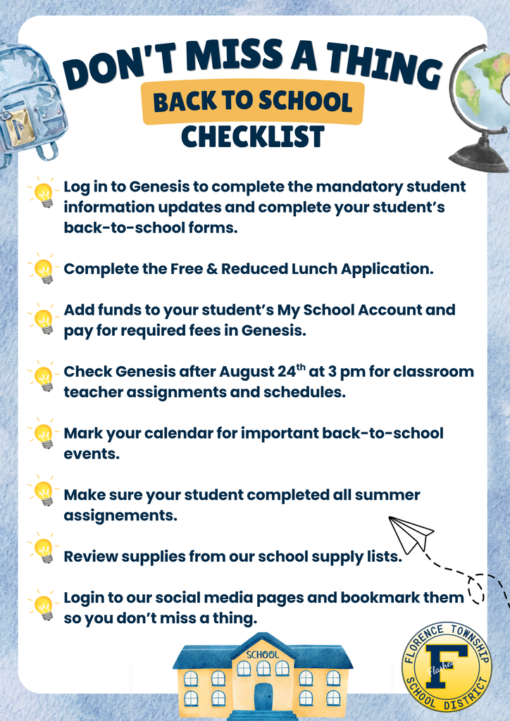 pic of flyer with back to school reminder checklist