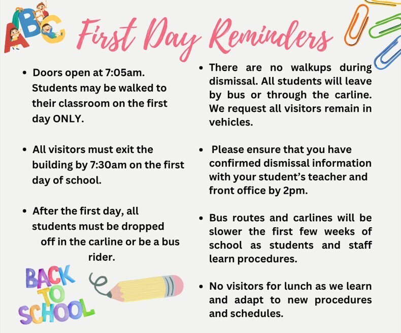 ECC first day of school reminders