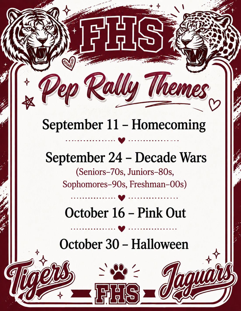Sept. 11- Homecoming; Sept. 24- Decade Wars; Oct. 16- Pink Out; Oct. 30- Halloween