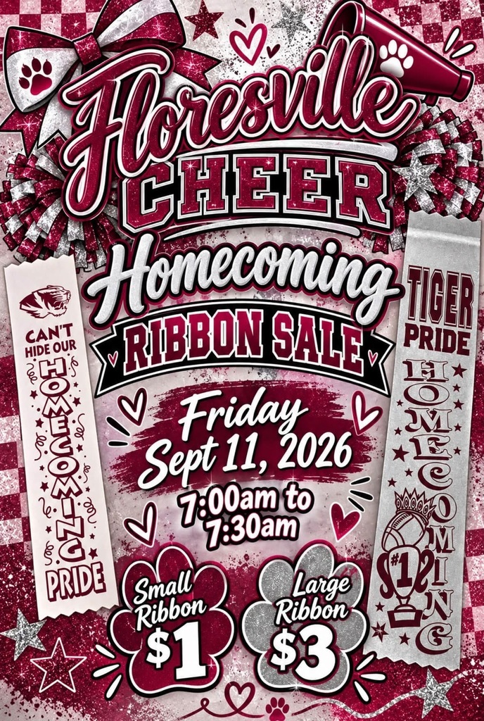 Cheer Ribbons are on Sale this Friday Sept 11. Small Ribbons are $1 and Large are $3