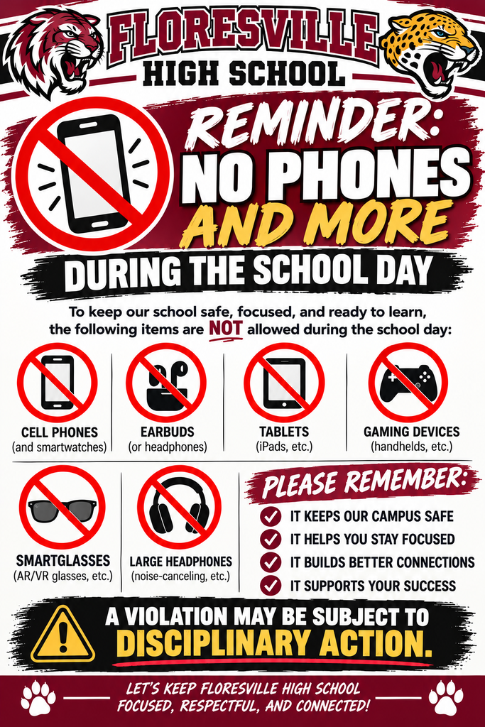 No personal devices, including cell phones, earbuds/headphones, smartglasses.
