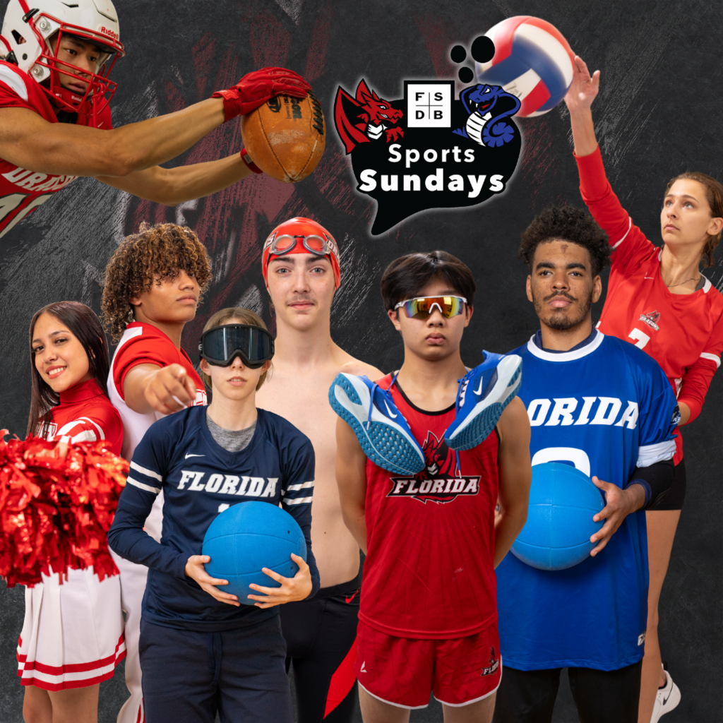 FSDB athletes posing with their fall sport uniforms for a photo. 