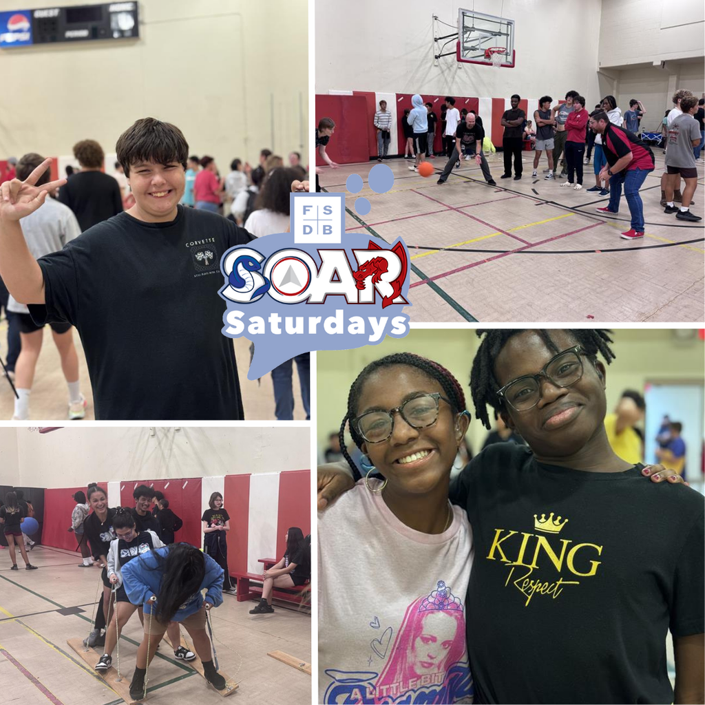 Four photos of high school students and SOAR students involved in an PBIS event in Knowles Hall.