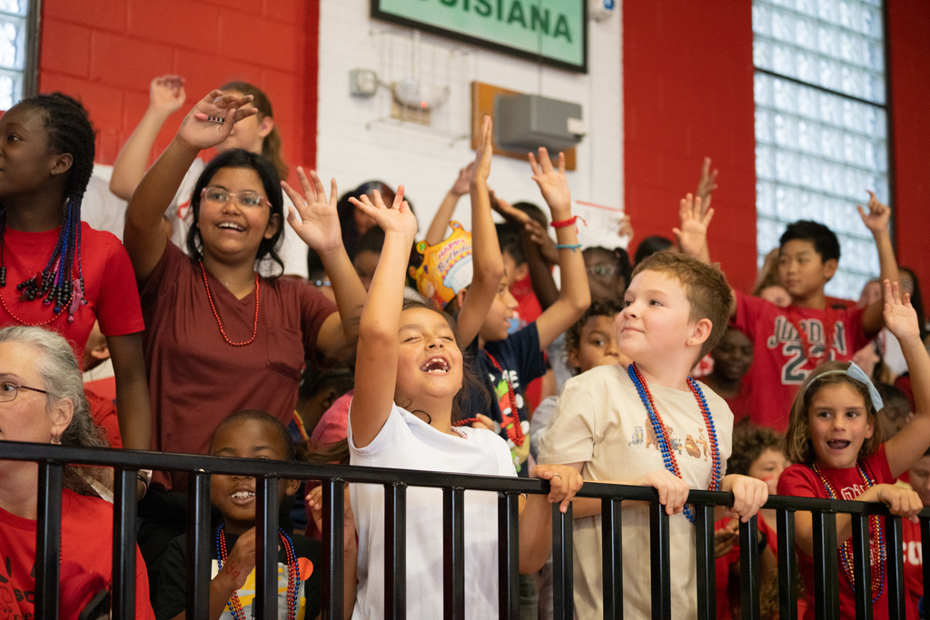 The students get loud and hyper inside Settles Gym during the Pep Rally. 