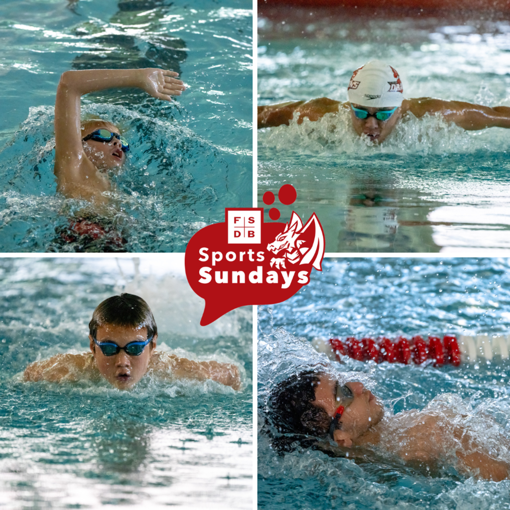 Four photos of four different FSDB swimmers in the pool. 