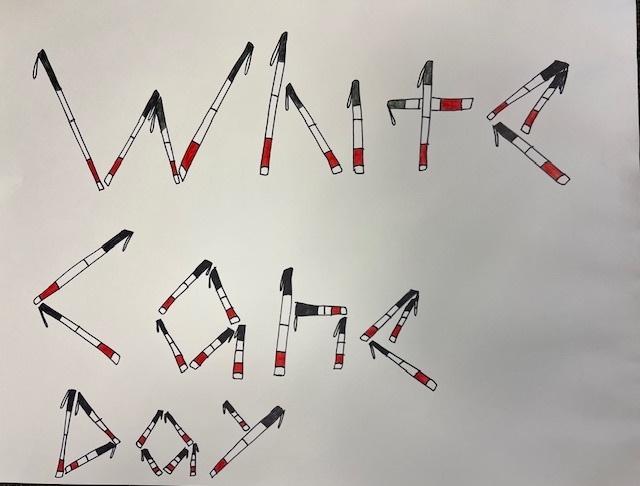 White Cane Day Poster with the letters spelled out using canes.