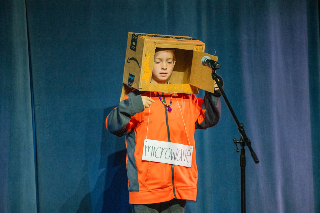 A student dressed up as a microwave. 