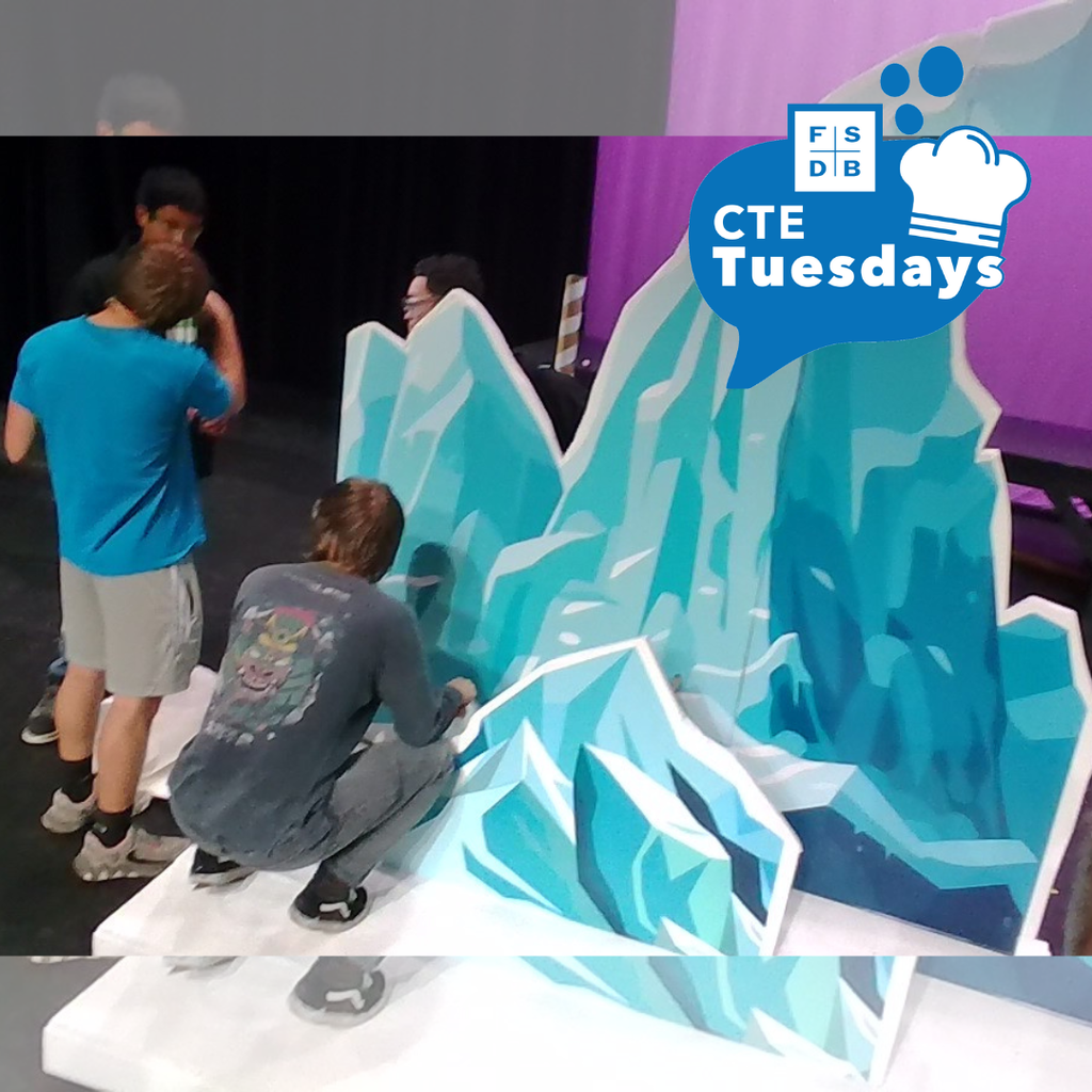 Construction students are working on a project on stage in Kirk for the upcoming Elf performance.