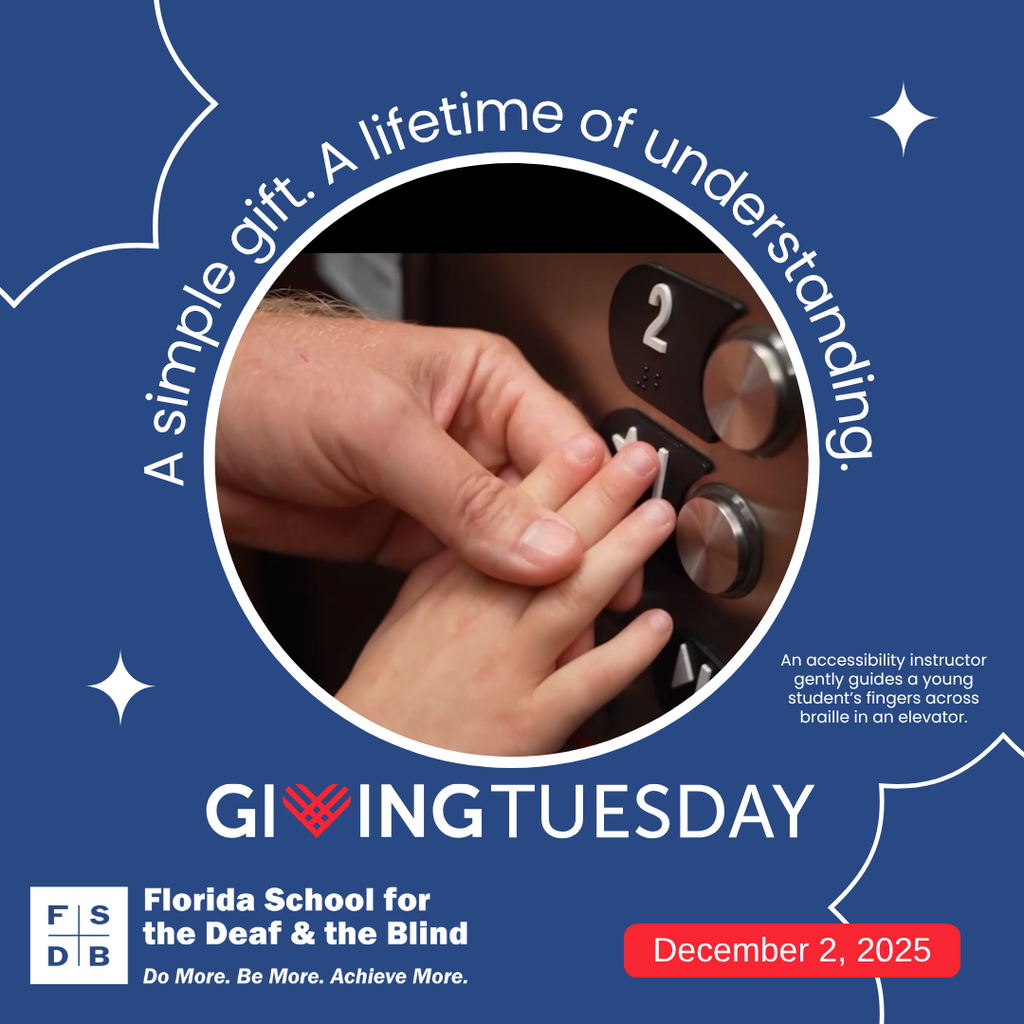 A photo of two hands on the elevator with the text "A simple gift. A lifetime of understanding" around it, and "Giving Tuesday" along with today date, December 2, 2025.
