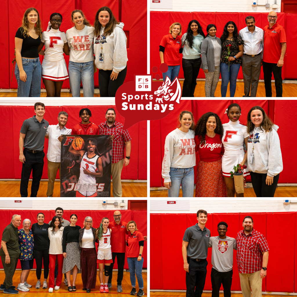 Six photos of Senior Cheerleaders, and Boys & Girls Basketball seniors smile for their photo with friends, coaches and family in Settles Gym.