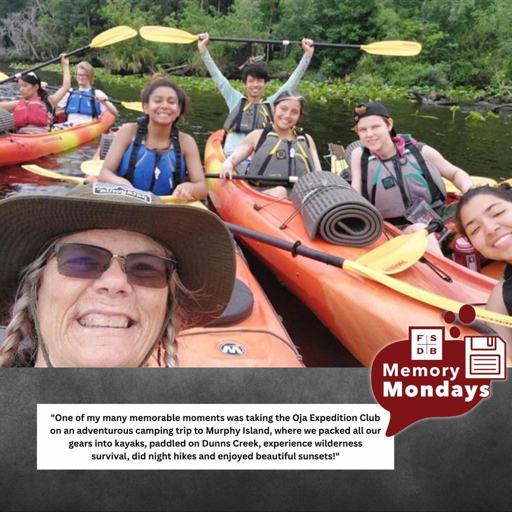 Tracy takes a selfie with her students on a trip to Murphy Island kayaking outdoors.