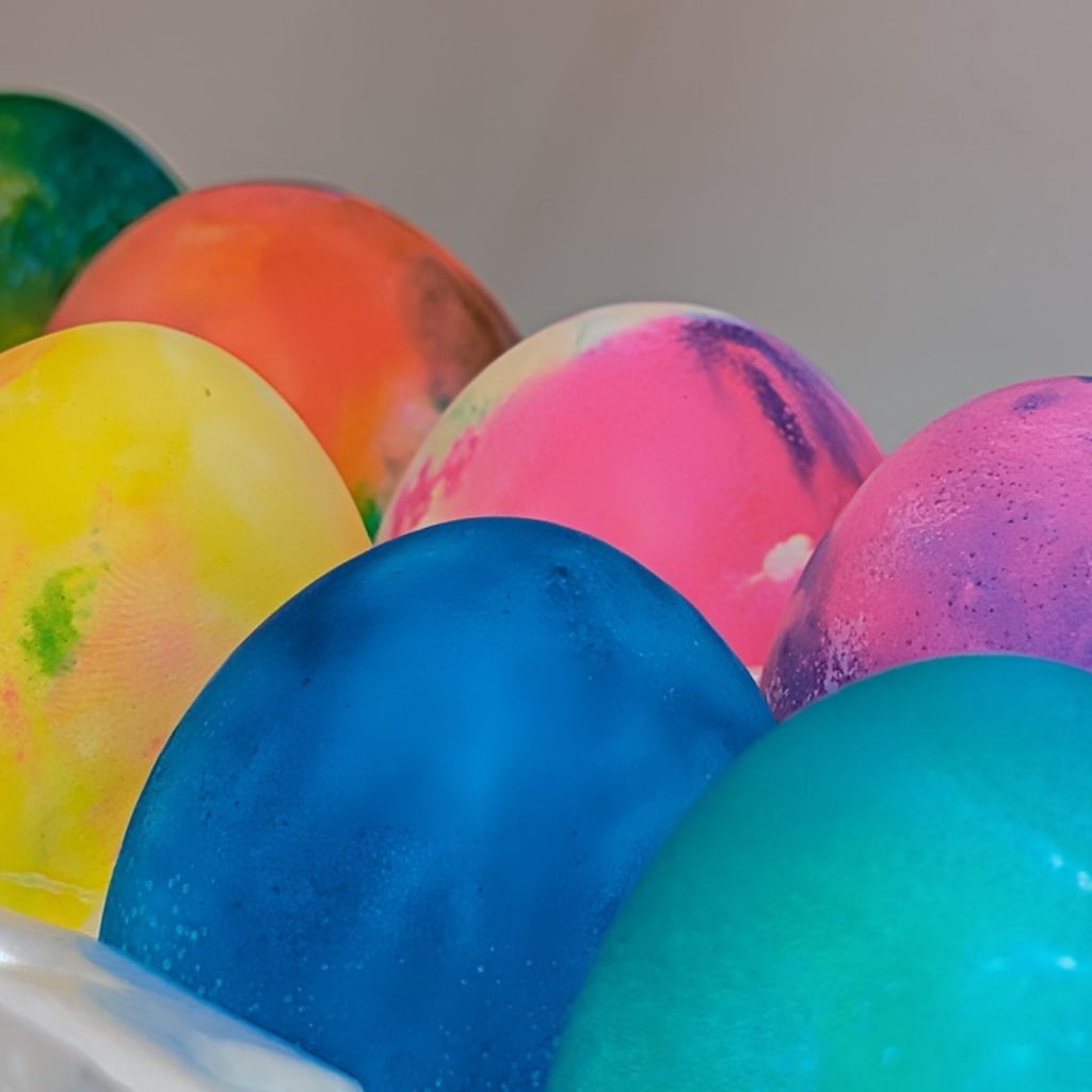 A closeup of the eggs the students painted.